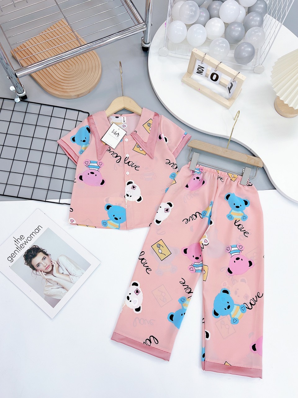 Đồ bộ bé gái bộ pijama áo ngắn tay quần dài cho bé gái size 18-35kg chất lụa mềm mát