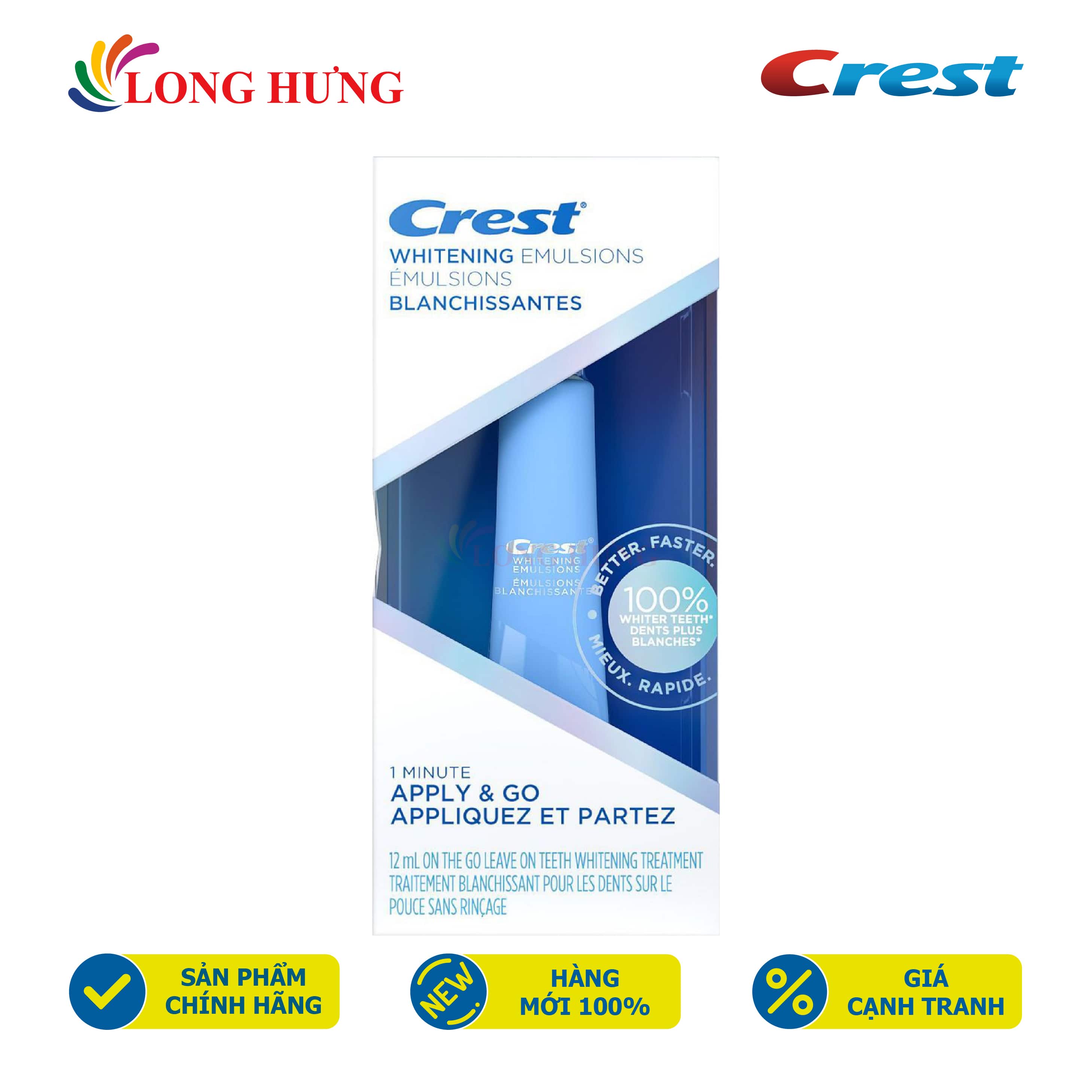 Gel Tẩy Trắng Răng Crest Whitening Emulsions - Hàng Nhập Khẩu - Làm Trắng Răng Nhanh Chóng Giảm Ê Buốt Sử Dụng Dễ Dàng