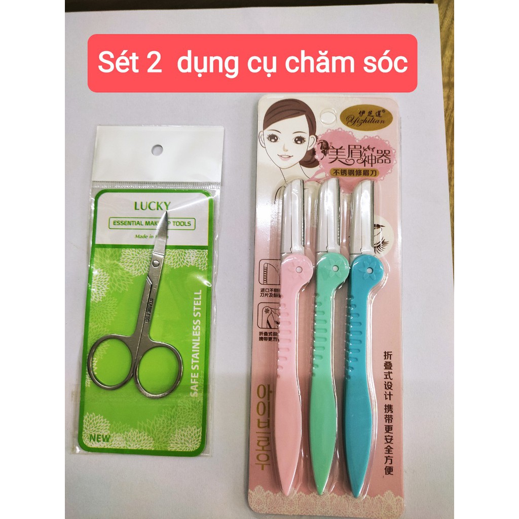 [Hcm]Sét 2 Dụng Cụ Chăm Sóc - Gồm Dao Cao Lông Mày & Kéo Tỉa Lông Mày Lông Mũi