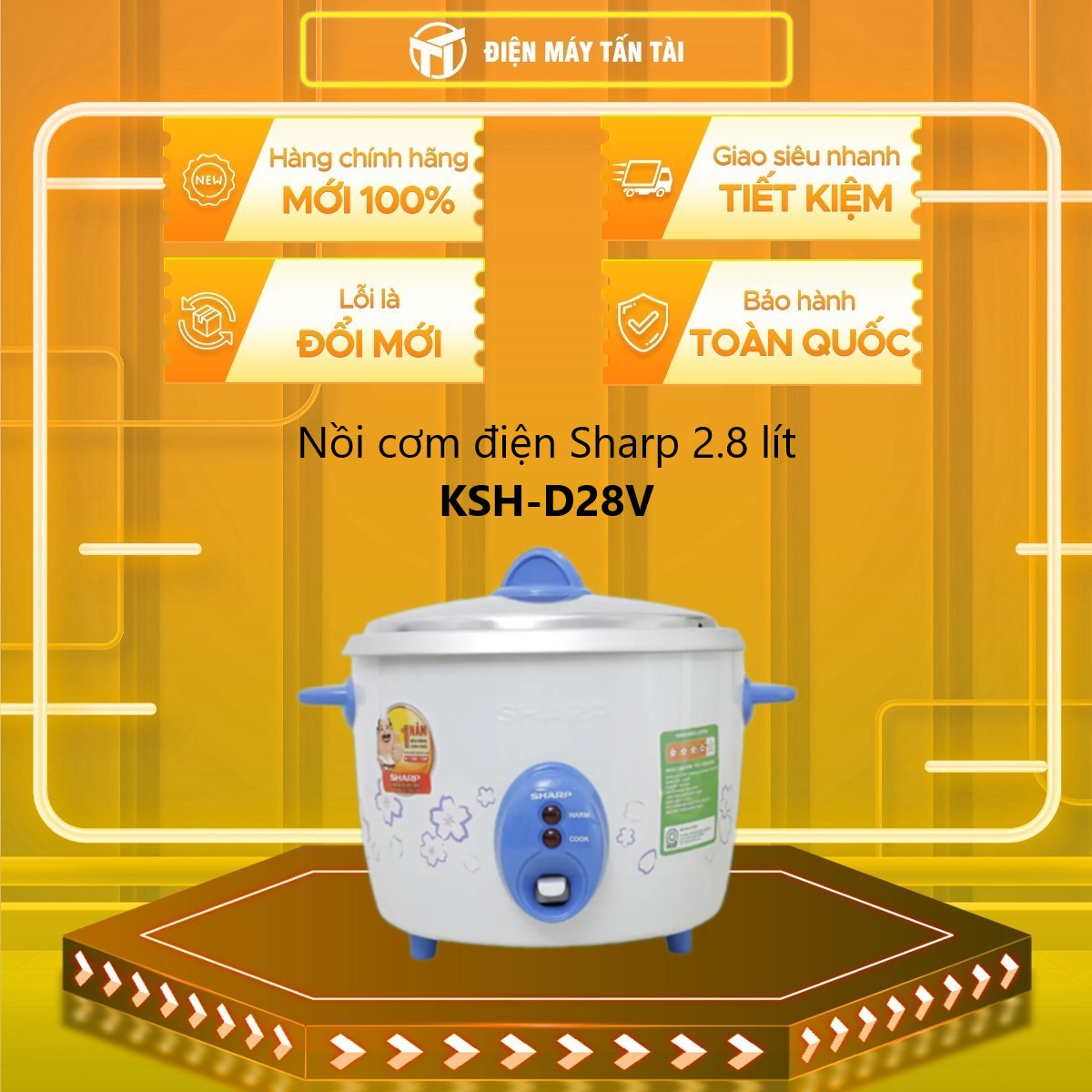 KSH-D28V - Nồi cơm điện nắp rời Sharp 2.8 lít KSH-D28V  Lòng nồi Nhôm không chống dính (màu ngẫu nhi
