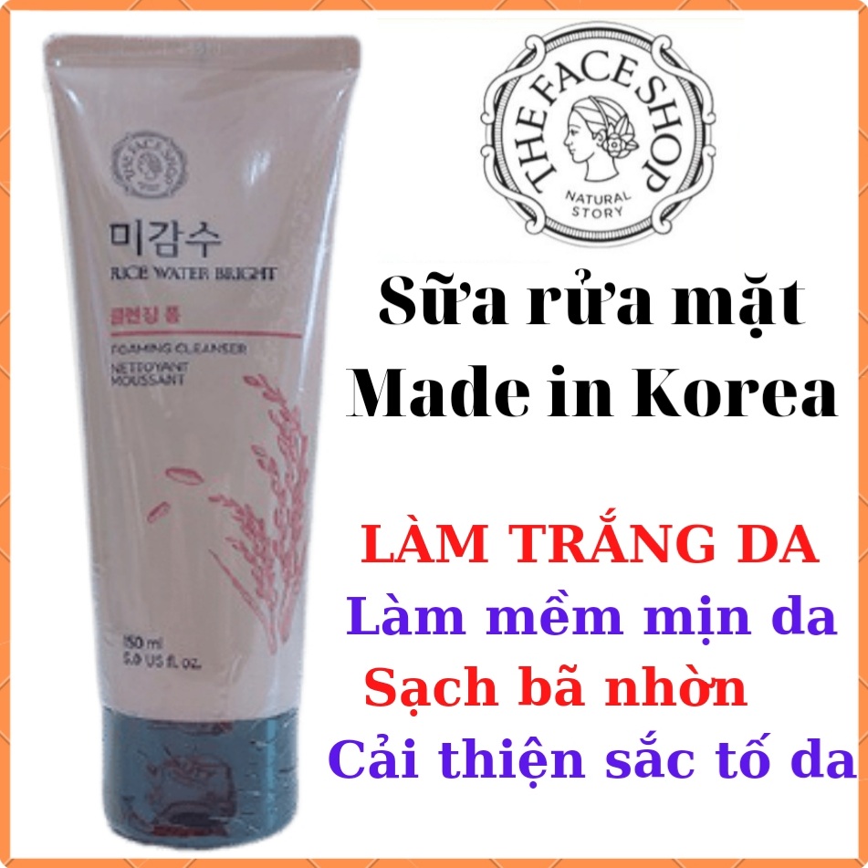 [HCM]Sữa Rửa Mặt Gạo Làm Trắng Sáng Da The Face Shop RICE WATER BRIGHT CLEANSING FOAM 150ml Dành Cho Mọi Loại Da Da Dầu Hỗn Hợp Nhạy Cảm Kiểm Soát Dầu