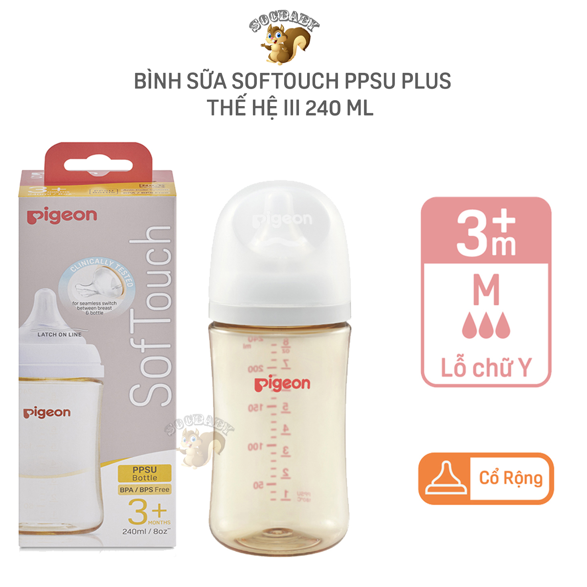 Bình Sữa Pigeon Softouch Gen 3 PPSU Chính Hãng – Chống Đầy Hơi AVS Núm Ty Mô Phỏng Ti Mẹ Cho Bé Sơ Sinh