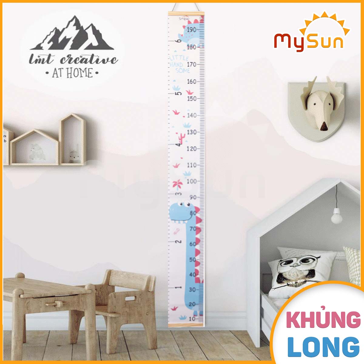 Thước đo chiều cao 2m cho em bé KHÔNG decal dán tường bằng vải Canvas & nẹp Gỗ MySun