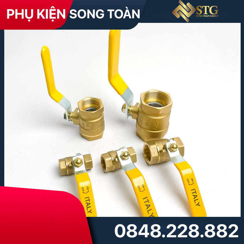 Van Bi Đồng Thau Van Khoá Nước Tay Gạt Đồng Hiệu ITALY Phi 21 27 34 42