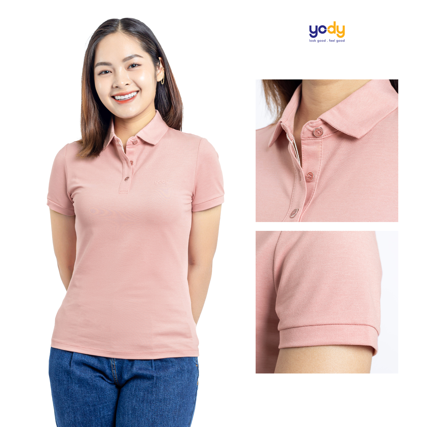 Áo polo nữ YODY vải mắt chim phù hợp cả gia đình  áo thun nữ có cổ mềm mịn thoáng mát co giãn APN728