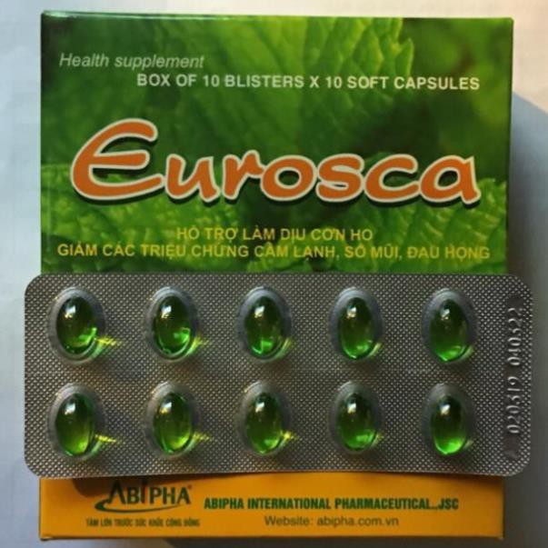 Eurosca Abipha - Làm Dịu Cơn Ho Sổ Mũi Cảm Lạnh Đau Họng / Hộp 10 Vỉ X 10 Viên)