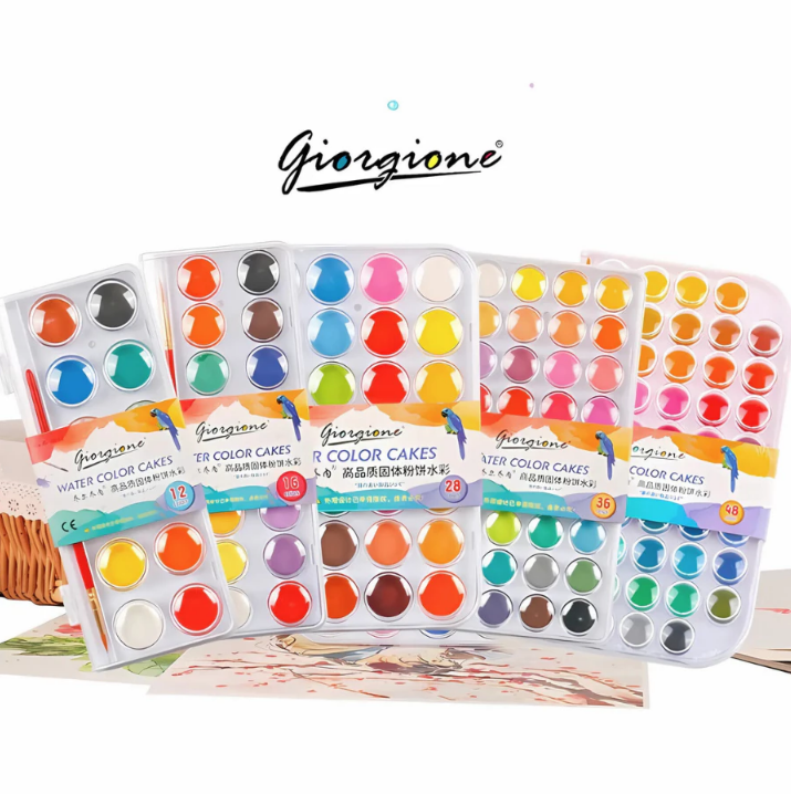Hộp màu nước dạng nén Giorgione bộ 48 màu cao cấp màu khô mịn tươi sáng tone sống động dễ pha trộn