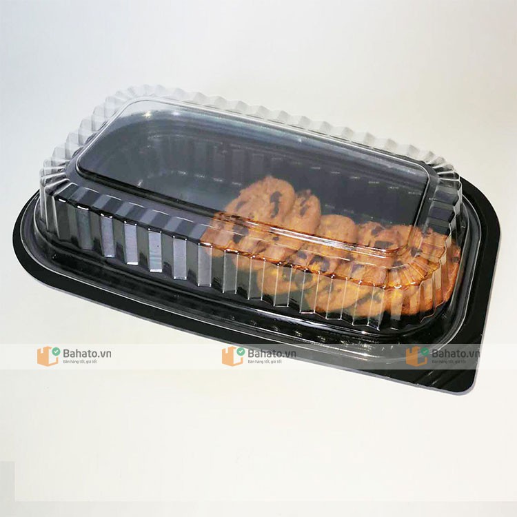 Hộp nhựa đế đen nắp trong đựng kimbap sushi bánh HT17 (10 cái)