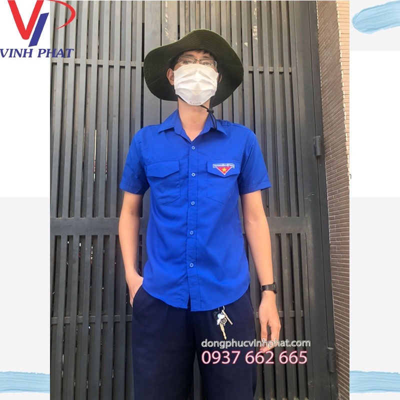 Áo Sơ Mi Đoàn Thanh Niên Nam Tay Ngắn Logo Thêu - VĨNH PHÁT