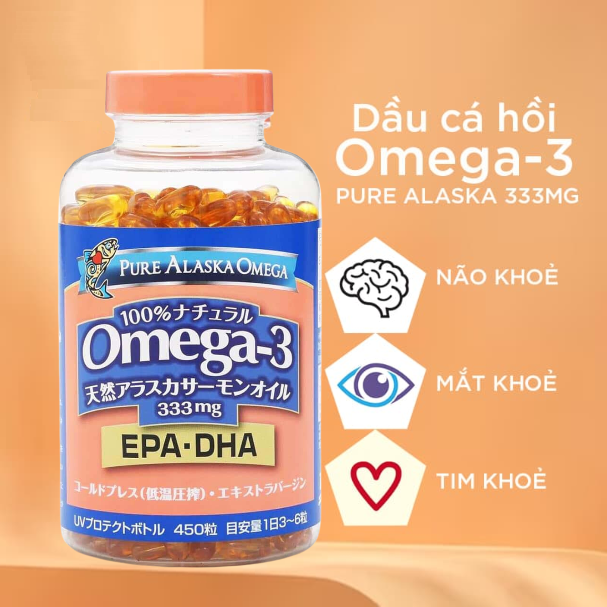Viên Dầu Cá Hồi Pure Alaska Omega-3 Wild Salmon Oil 333mg Nhật Bản 450 Viên 912
