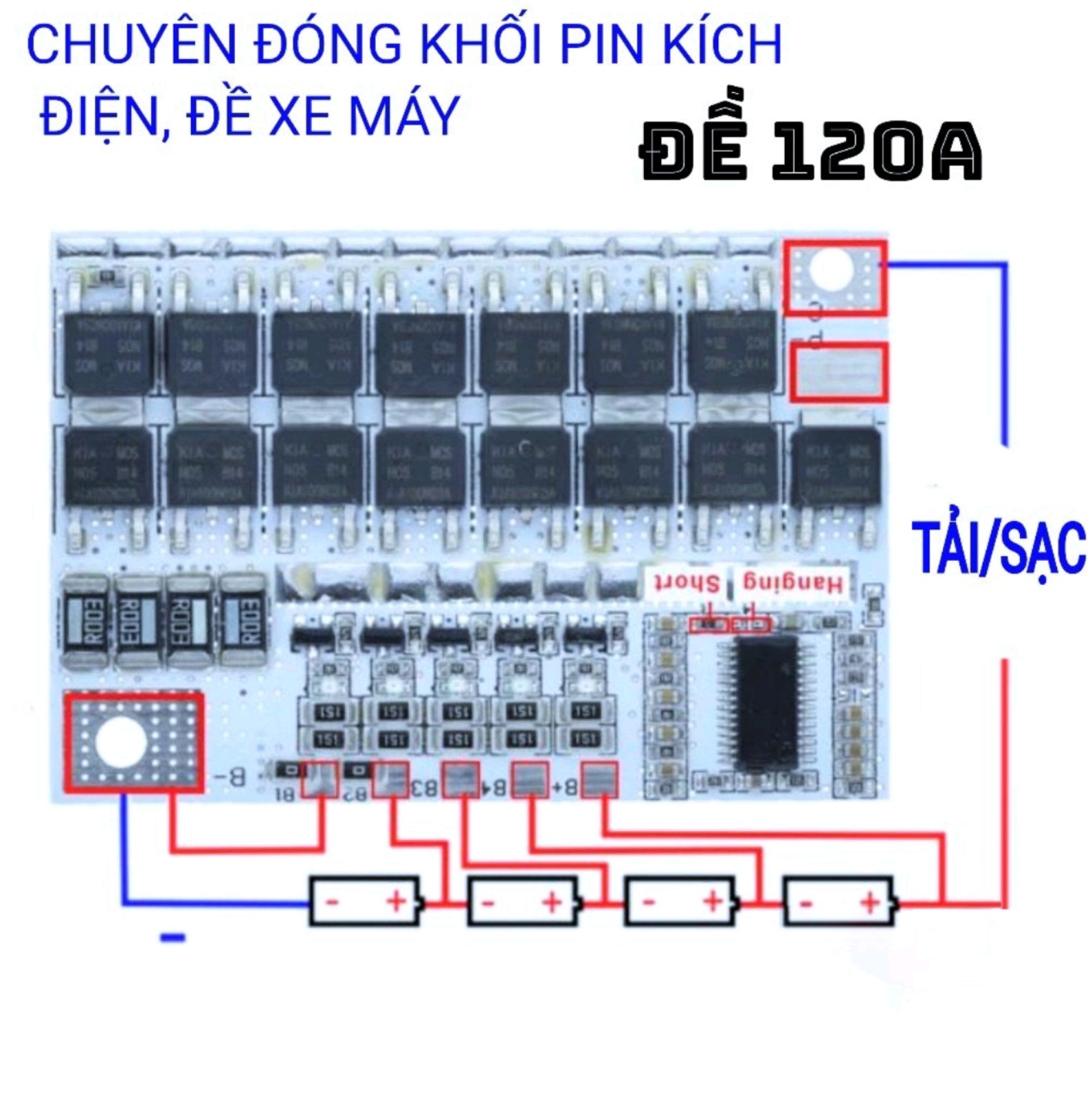 Mạch BMS bảo vệ pin 4S 100A. Chuyên dùng đóng bình pin Lithium đề xe máy thay acquy thường