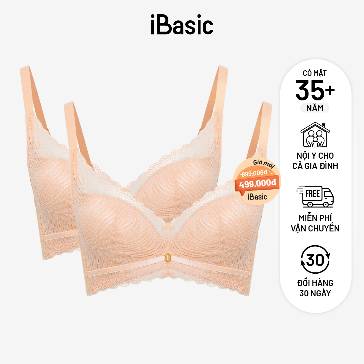 Combo 2 áo ngực có gọng iBasic mút mỏng ren cup T-Shirt BRAW132