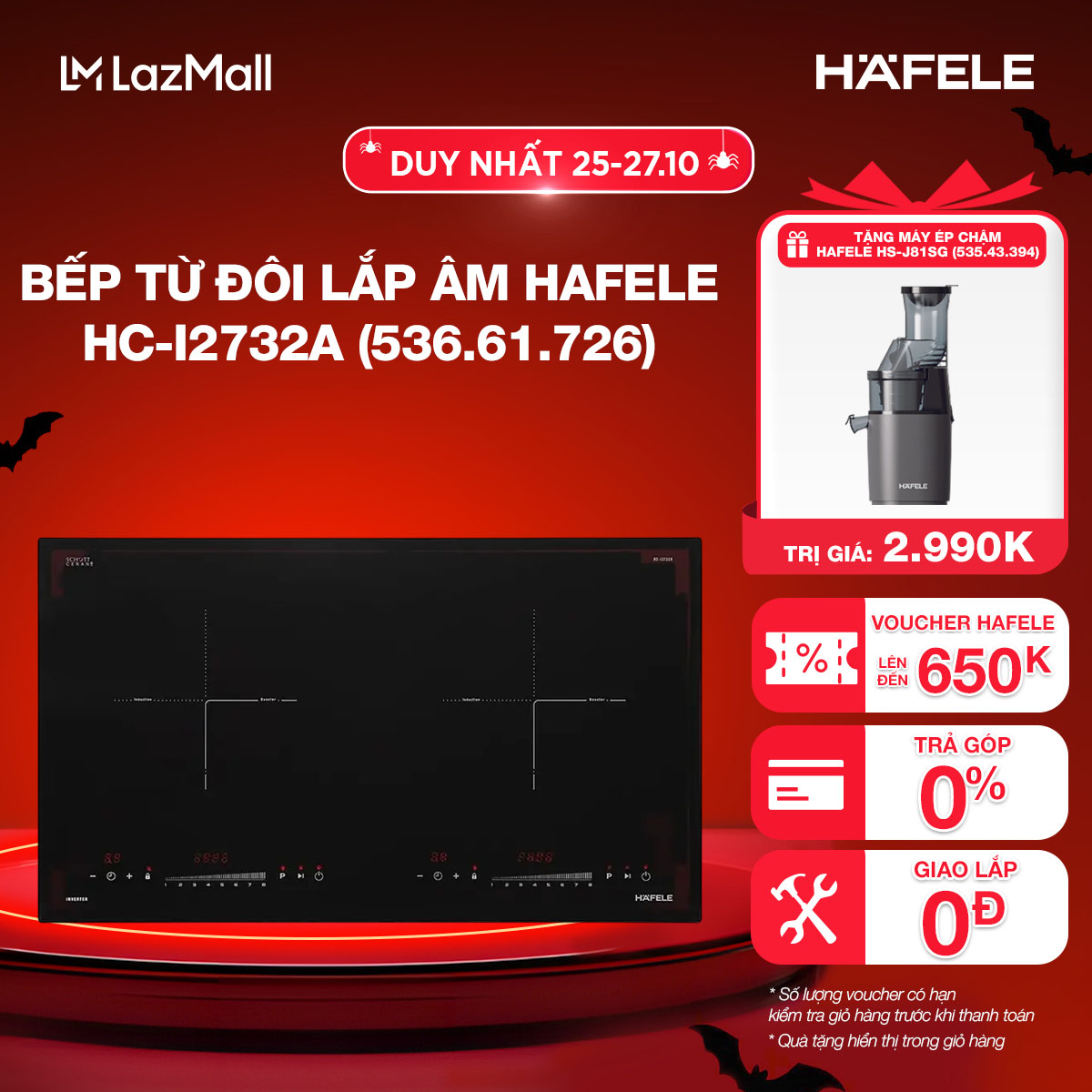 Bếp từ 2 vùng nấu Hafele HC-I2732A 536.61.726