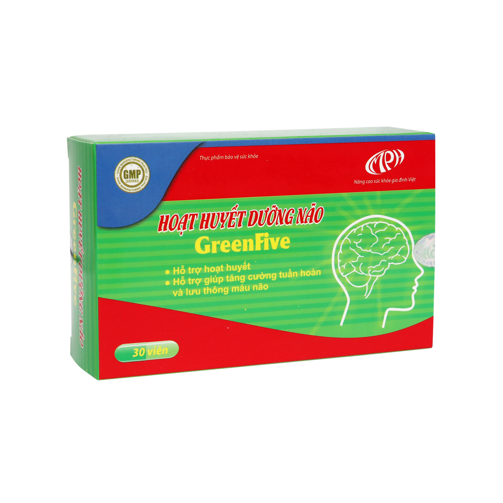 Hoạt huyết dưỡng não GreenFive - Tăng cường tuần hoàn não Giảm rối loạn tiền đình giảm di chứng sau tai biến mạch máu não do tắc mạch - Hộp 3 vỉ x 10 viên. SP đạt chuẩn GMP – WHO