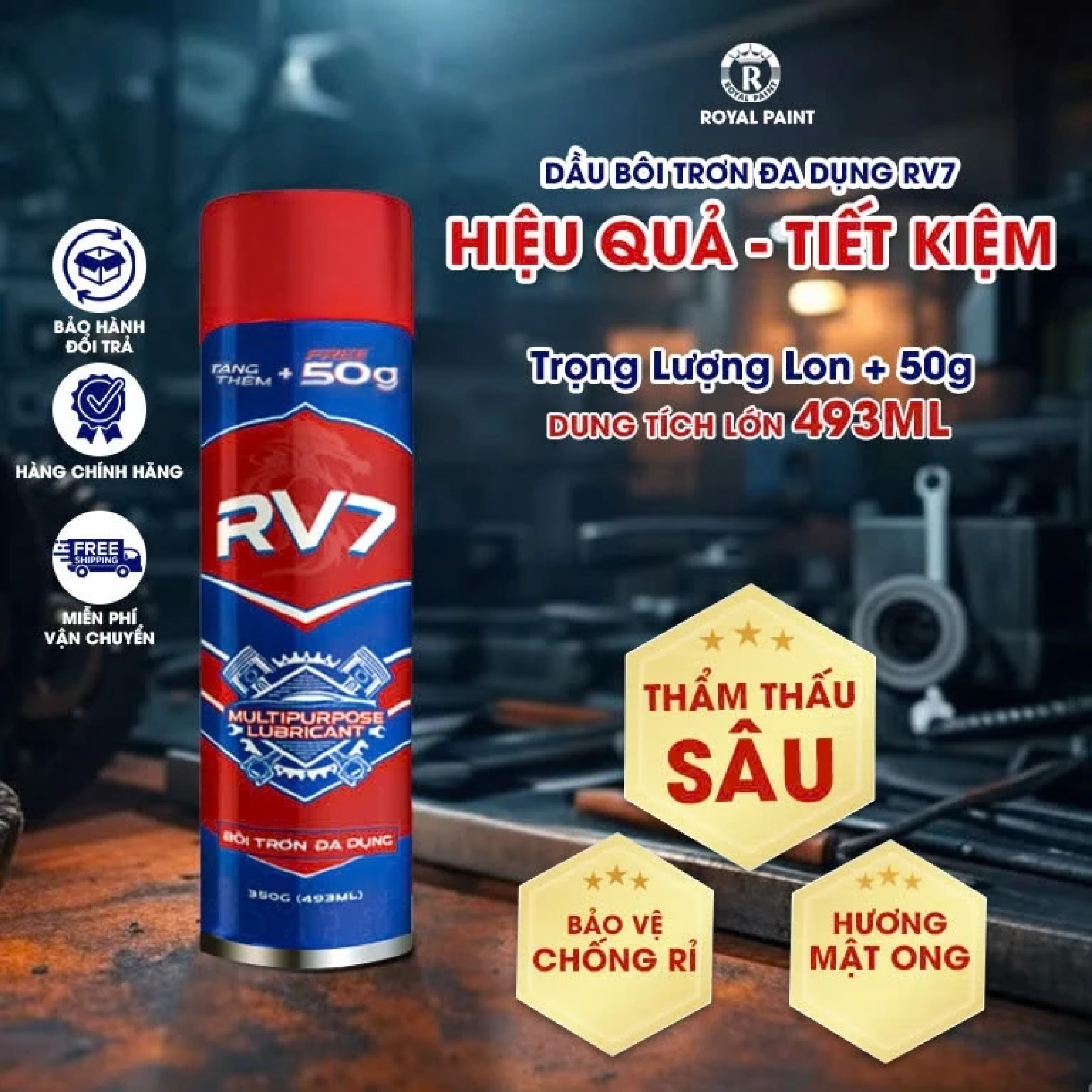 RV7 Chính hãng ROYAL - Chai Xịt Bôi Trơn Chống Rỉ RV7 Thẩm Thấu Nhanh Nguyên Liệu Ngoại Nhập Hiệu Qu