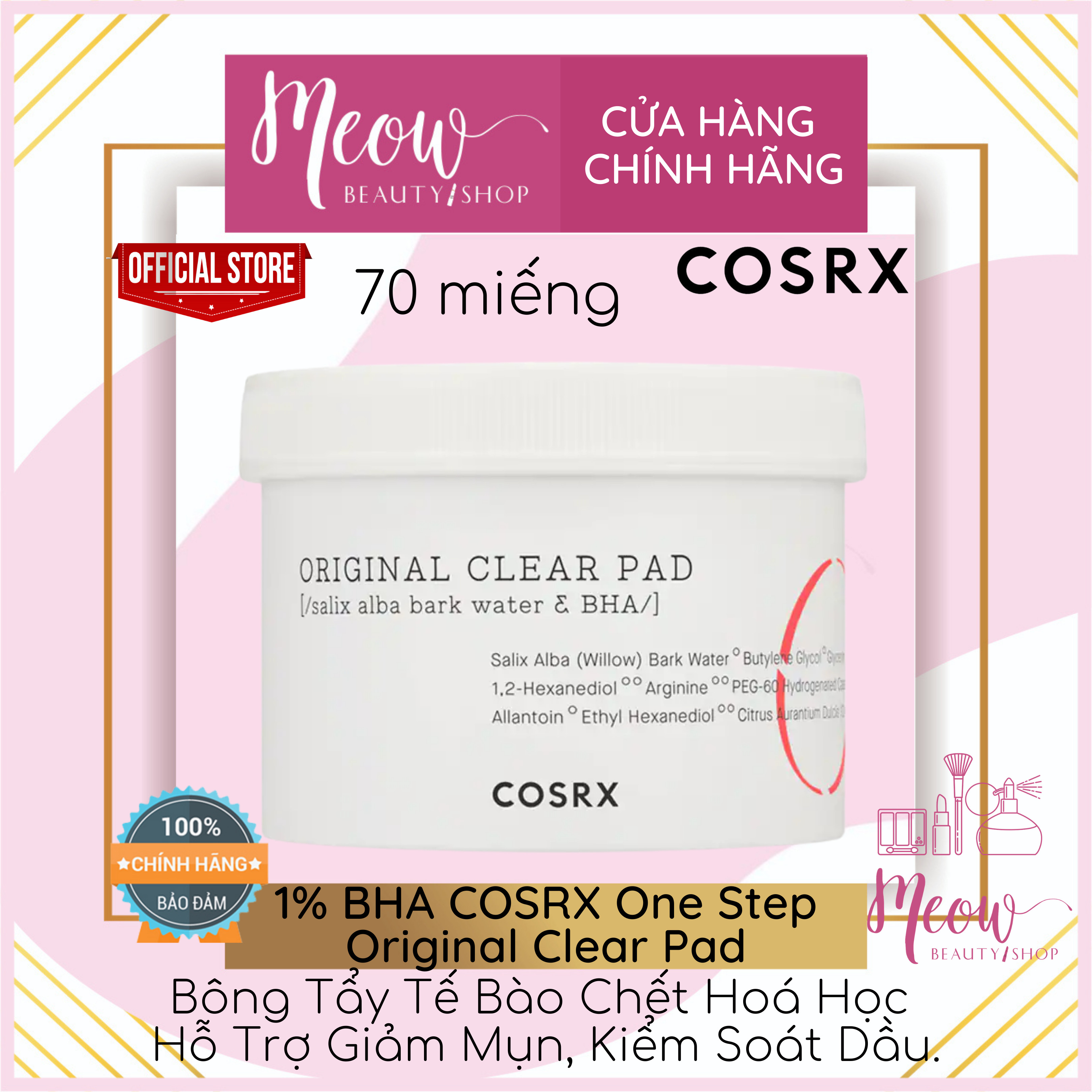 [Hcm]Cosrx - Bông Tẩy Tế Bào Chết Hoá Học 1% Bha Cosrx One Step Original Clear Pad 70 Miếng