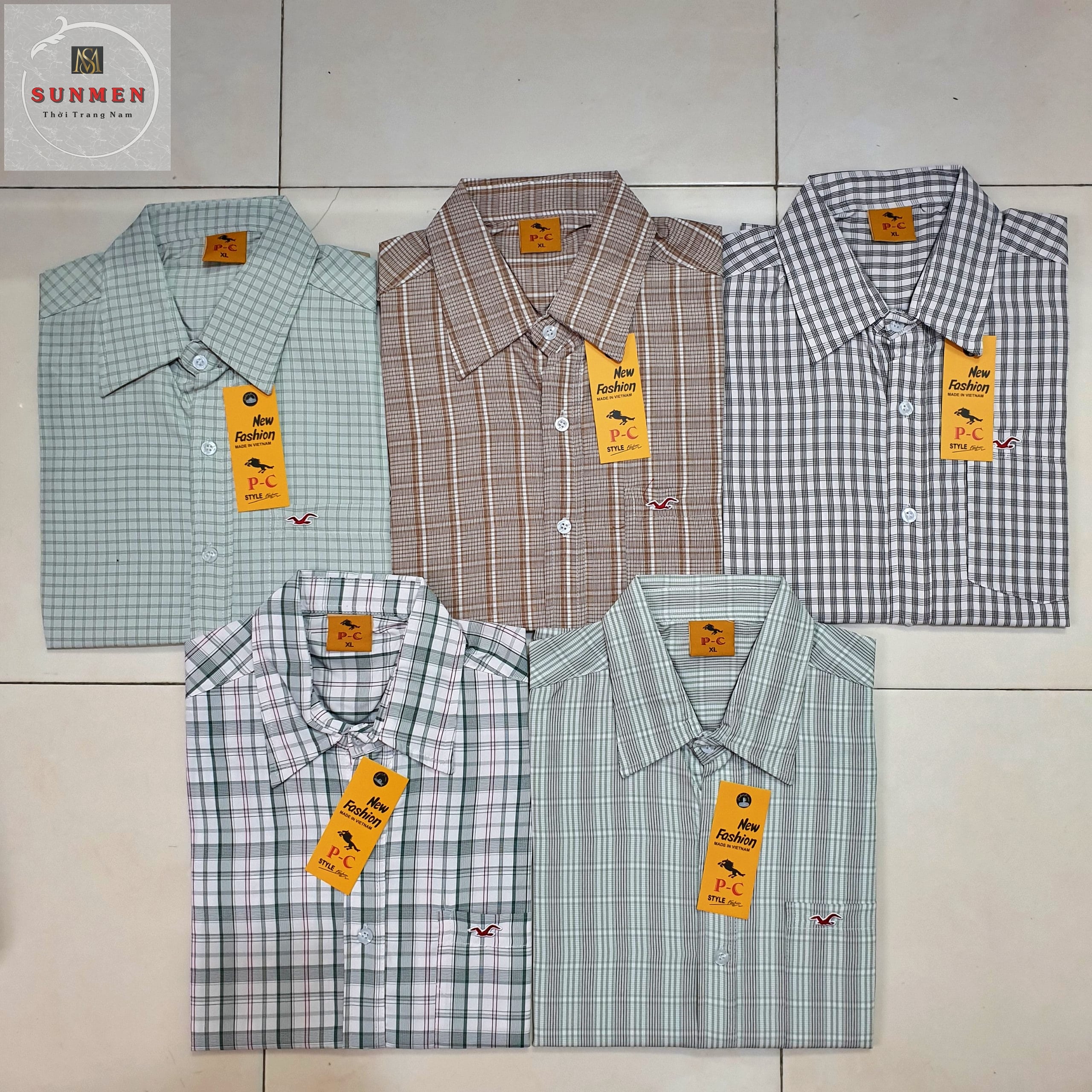 [VTN] Áo sơ mi nam trung niên kẻ sọc caro tay ngắn chất vải kate mềm mịn from rộng SUNMEN Size từ 50