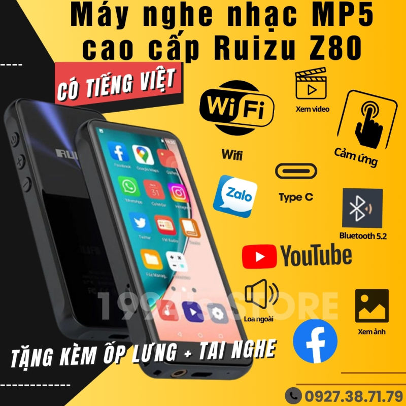 Bản 2026 Ruizu Z80 Máy Nghe Nhạc Android MP3/MP4/MP5 - Có Tiếng Việt - WiFi Bluetooth - Lướt Web xem Youtube Zalo FB