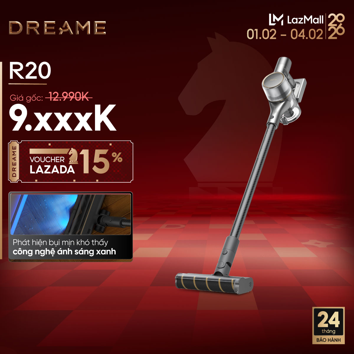 Máy hút bụi cầm tay không dây Dreame R20 - Trắng, 350x350x90mm, Dung lượng 0.6L