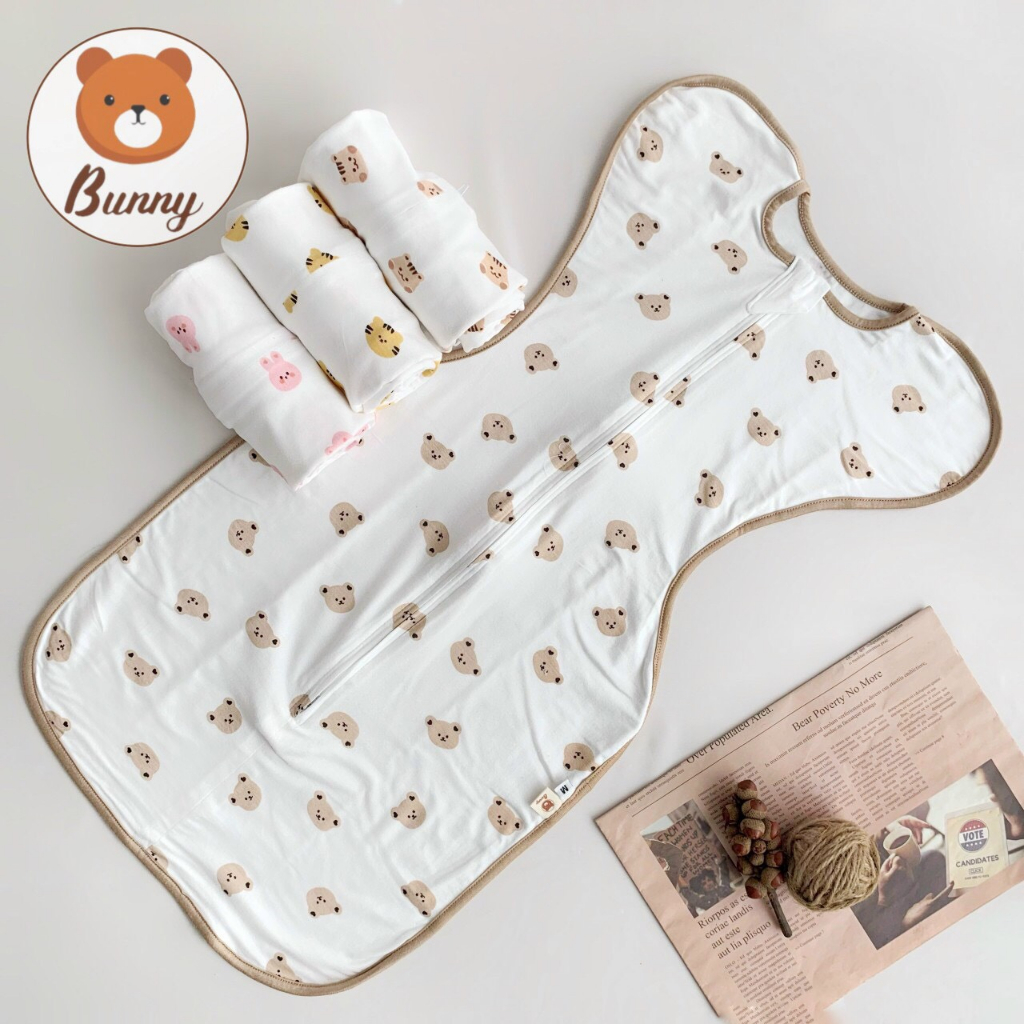 Nhộng chũn cho bé sơ sinh ngủ ngon giảm giật mình vải cotton hàn Bunny