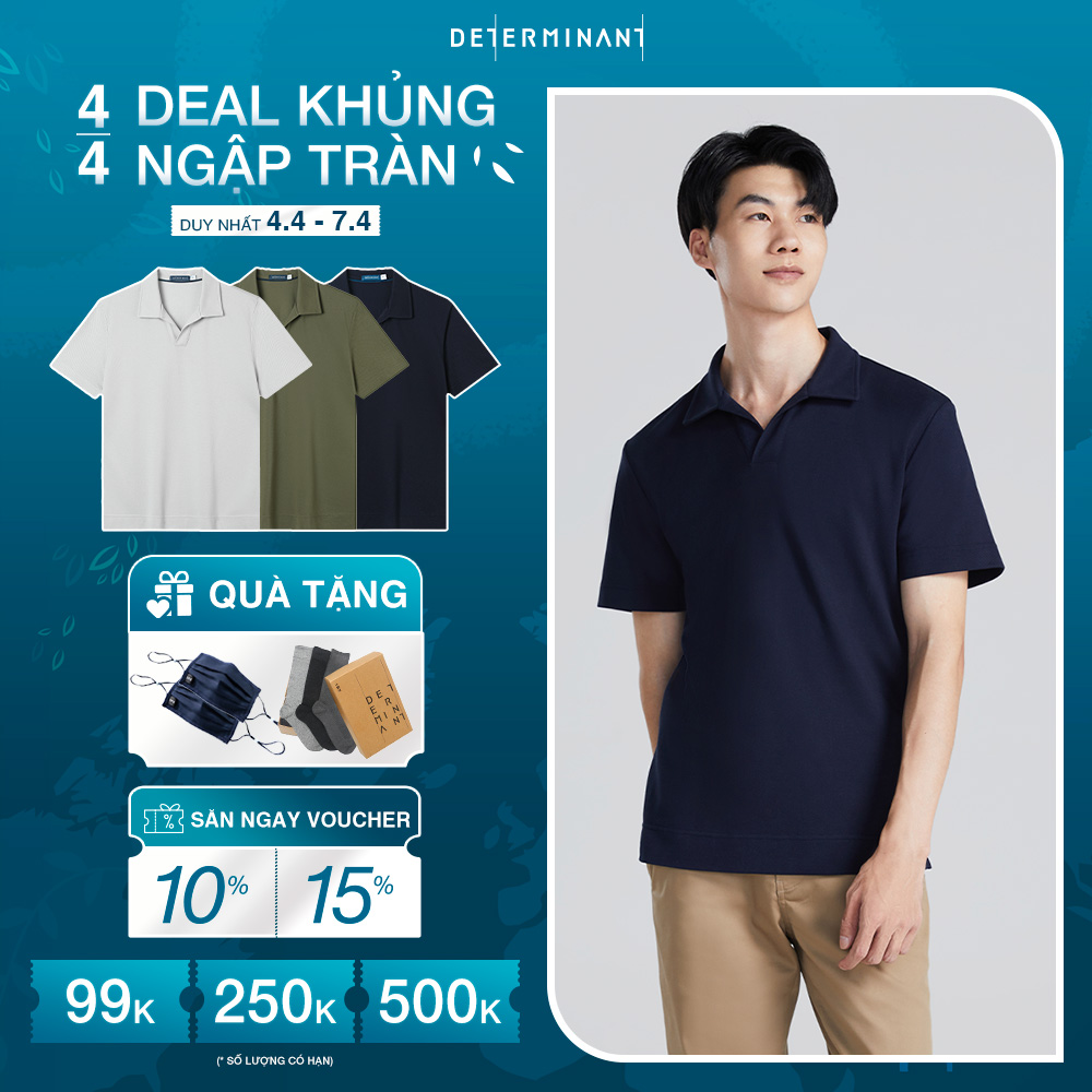 Áo Thun Nam Polo DETERMINANT 100% Cotton Siêu Dài Kháng Khuẩn Chống Phai Màu - P04 - Màu Navy Cổ Khô