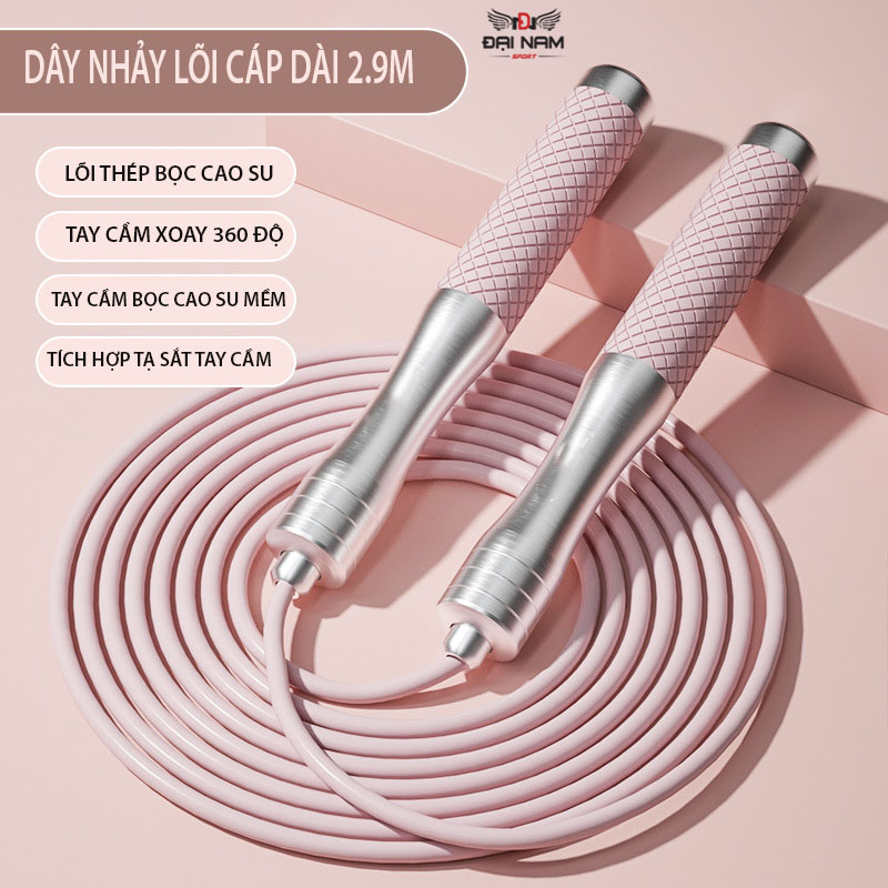 Dây Nhảy Tập Gym TMT13 Lõi Thép Bọc Dài 2.9m Nhựa PVC Tích Hợp Tay Cầm Có Tạ Cao Cấp Đại Nam Sport