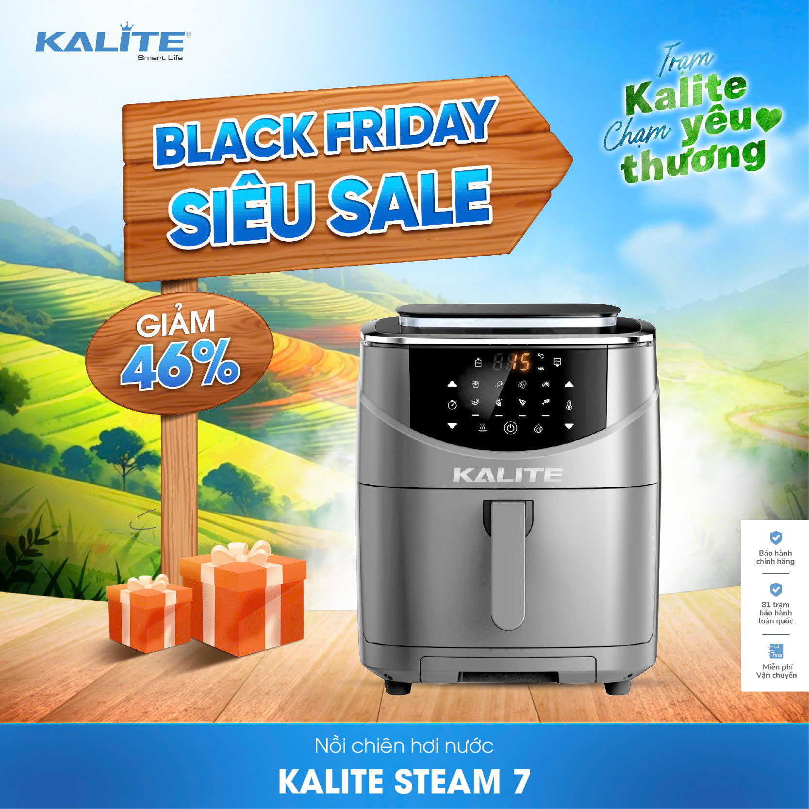 Nồi chiên hơi nước Kalite Steam 7 dung tích 7L công suất 1700W công nghệ chiên hấp 2 trong 1 tiện hợ