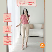 Áo sơ mi caro kiểu nữ công sở thiết kế thời trang Eden cổ sen cách điệu dáng ngắn - ASM179