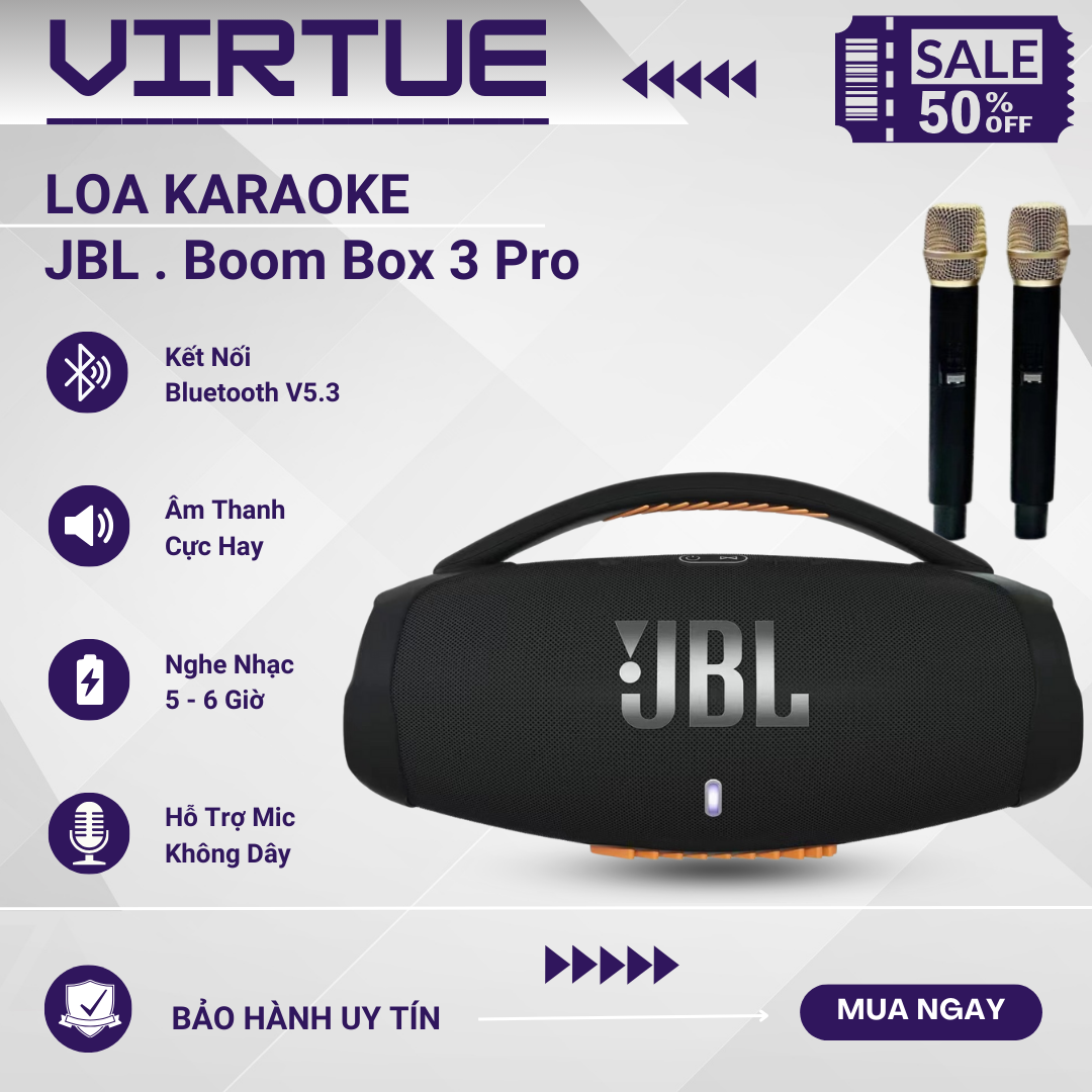 Loa Karaoke  Bluetooth JBL Boombox 3 Pro Boombox 3 Pro Kèm 2 mic Hỗ trợ Mic Không Dây  Âm Bass Cực H