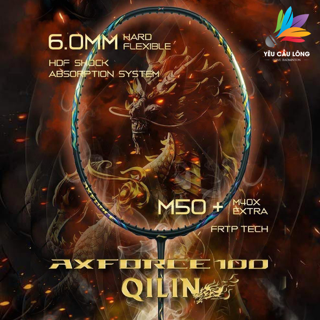 Vợt Cầu Lông Lining Axforce 100 Golden Kirin Khung Full Carbon – Căng Sẵn 11kg Tối Đa 135kg (Tặng Tú
