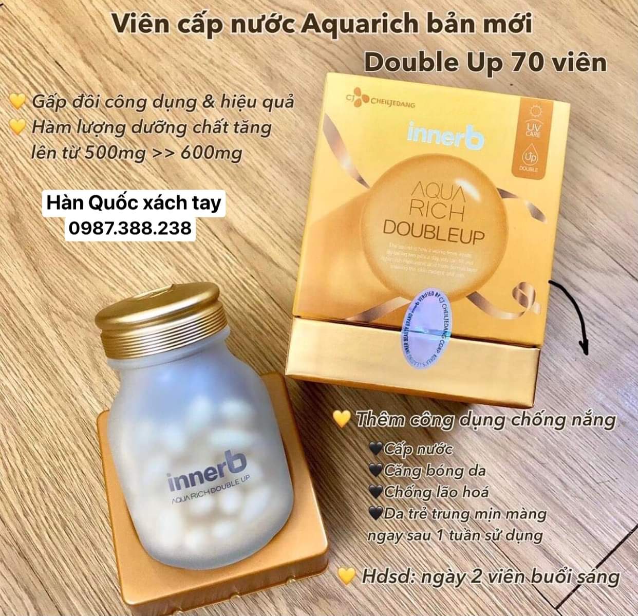 Hộp 70Viên - Viên Cấp Nước Colagen Siêu Căng Bóng Aqua Rich Nội Địa Hàn Quốc