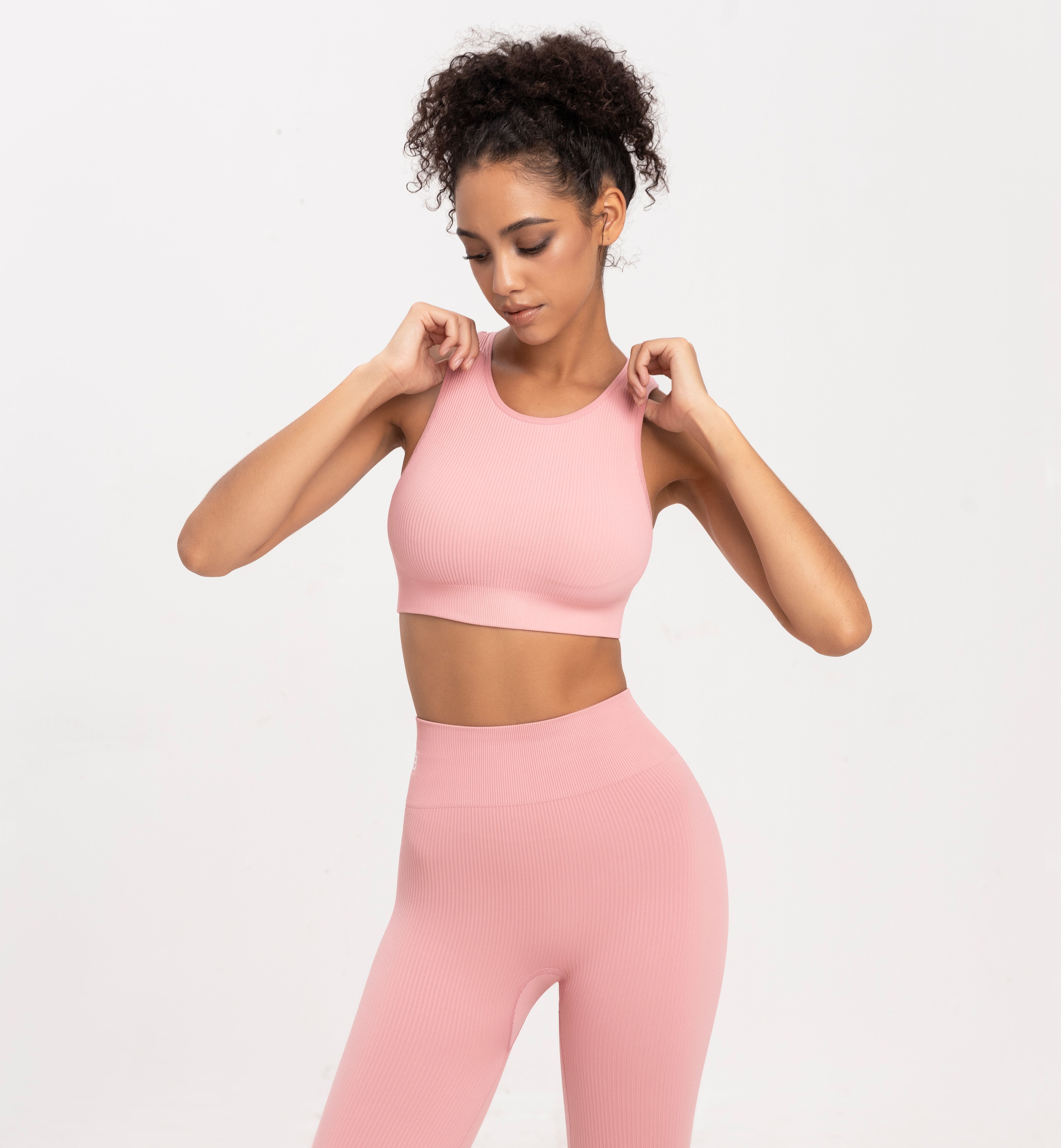 LYB - Bộ đồ tập gym yoga nữ quần legging lừng áo bra thể thao khoét lưng không mút màu cam hồng