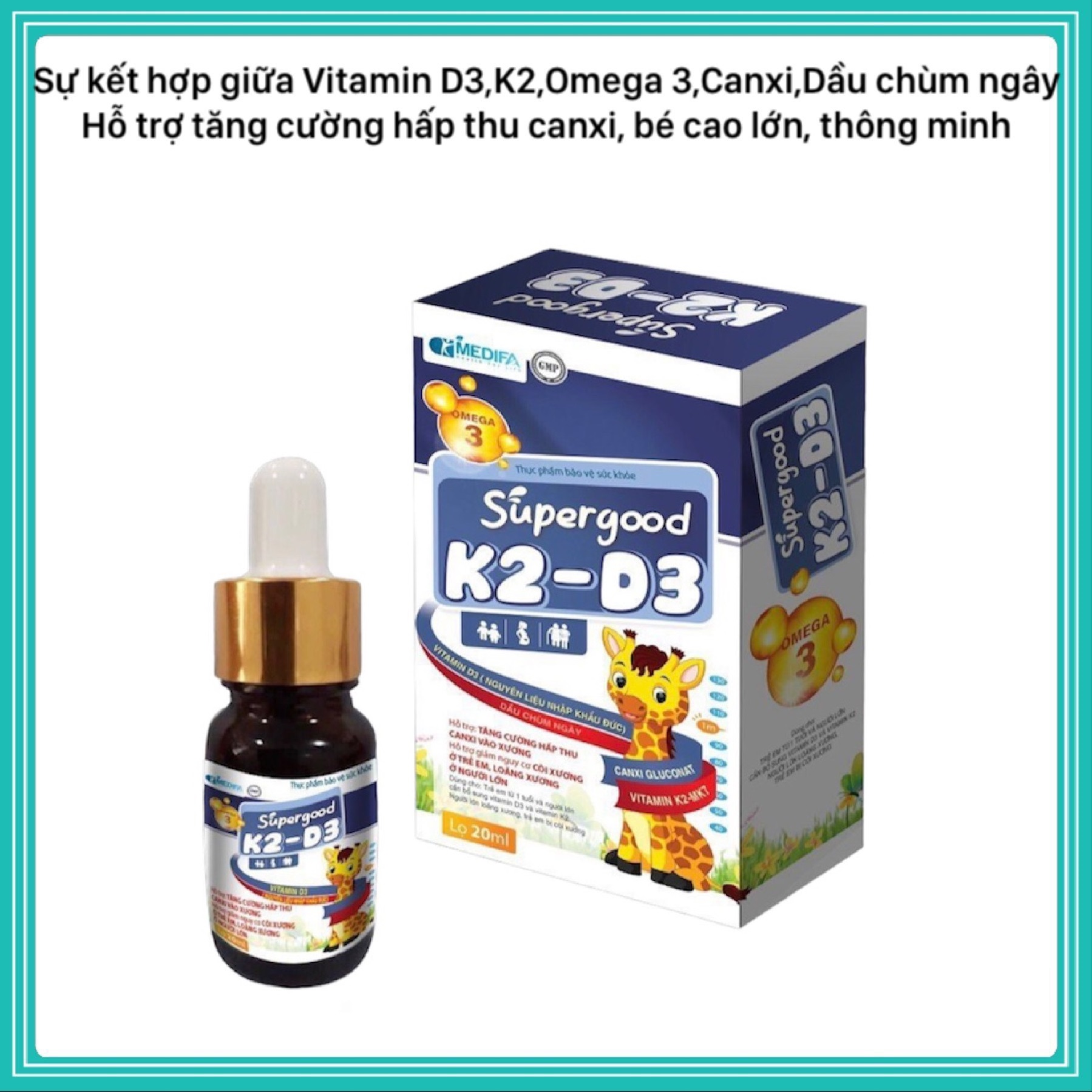 Supergood K2 d3 omega 3 giúp xương chắc khỏe bổ não cho bé Lọ 20ml