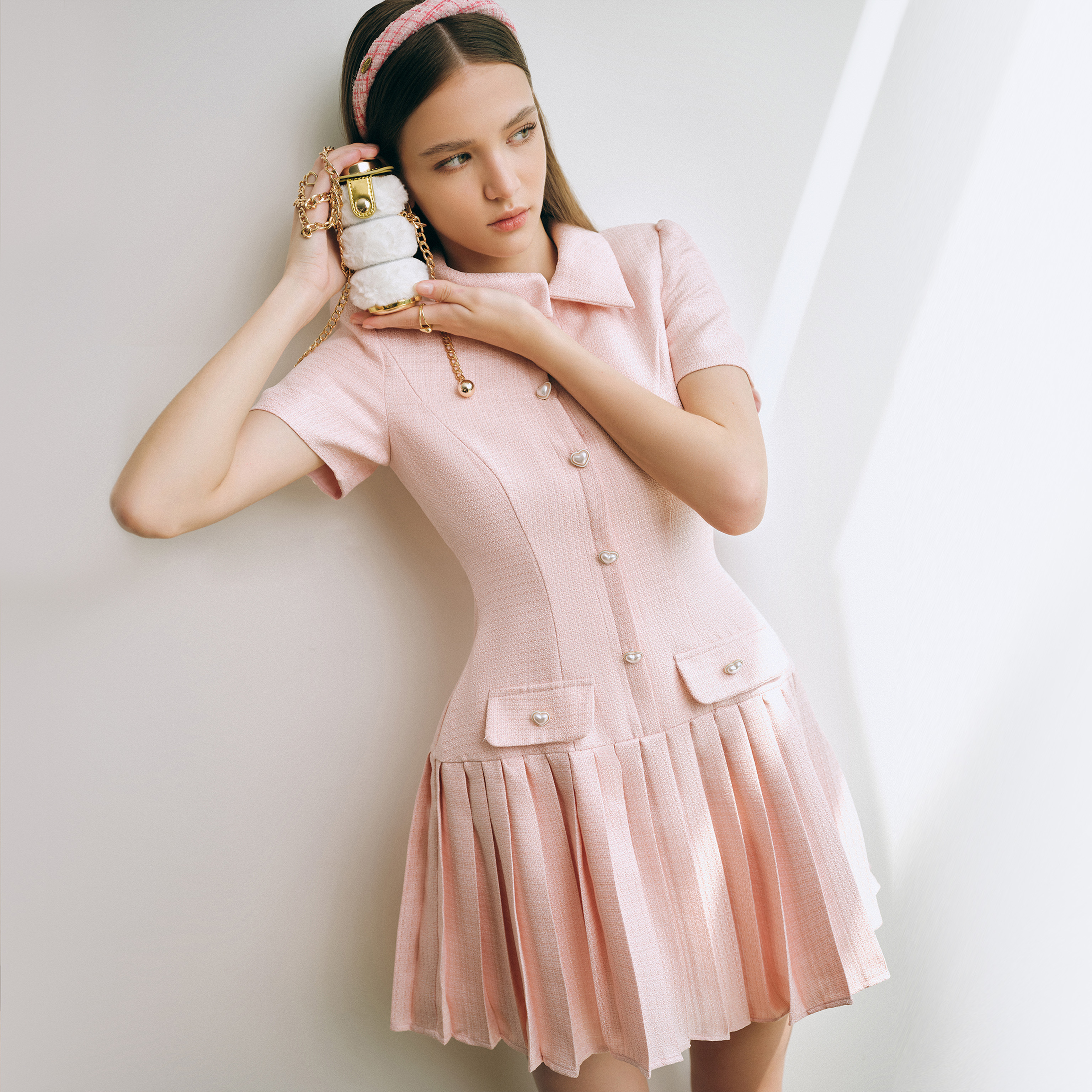 DARLING.ISM - Đầm xoè xếp li Pamela Dress vải bố mịn hồng