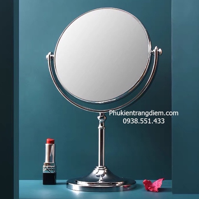Gương Trang Điểm Inox Để Bàn 2 Mặt Size Lớn - Đường Kính 20cm - Có Mặt Gương Phóng To 3X Cao Cấp