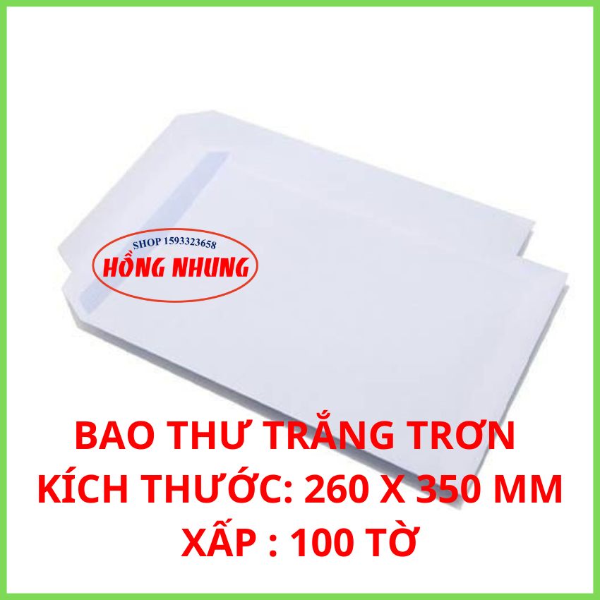 100 Cái Bao Thư Trắng Trơn Dày 100 Gsm Kích Thước 260 X 350mm Khỗ F4 Xấp 100 Tờ.