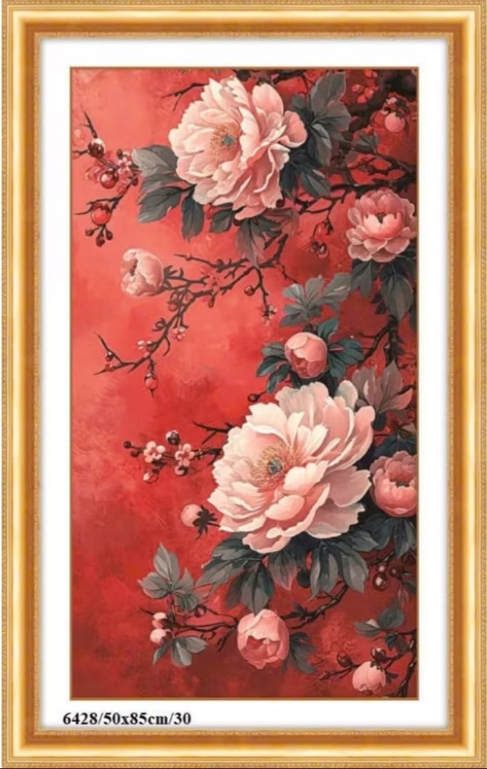 PHÔI Tranh thêu chữ thập phong cảnh hoa mẫu đơn 6428 50*85cm - thêu kín