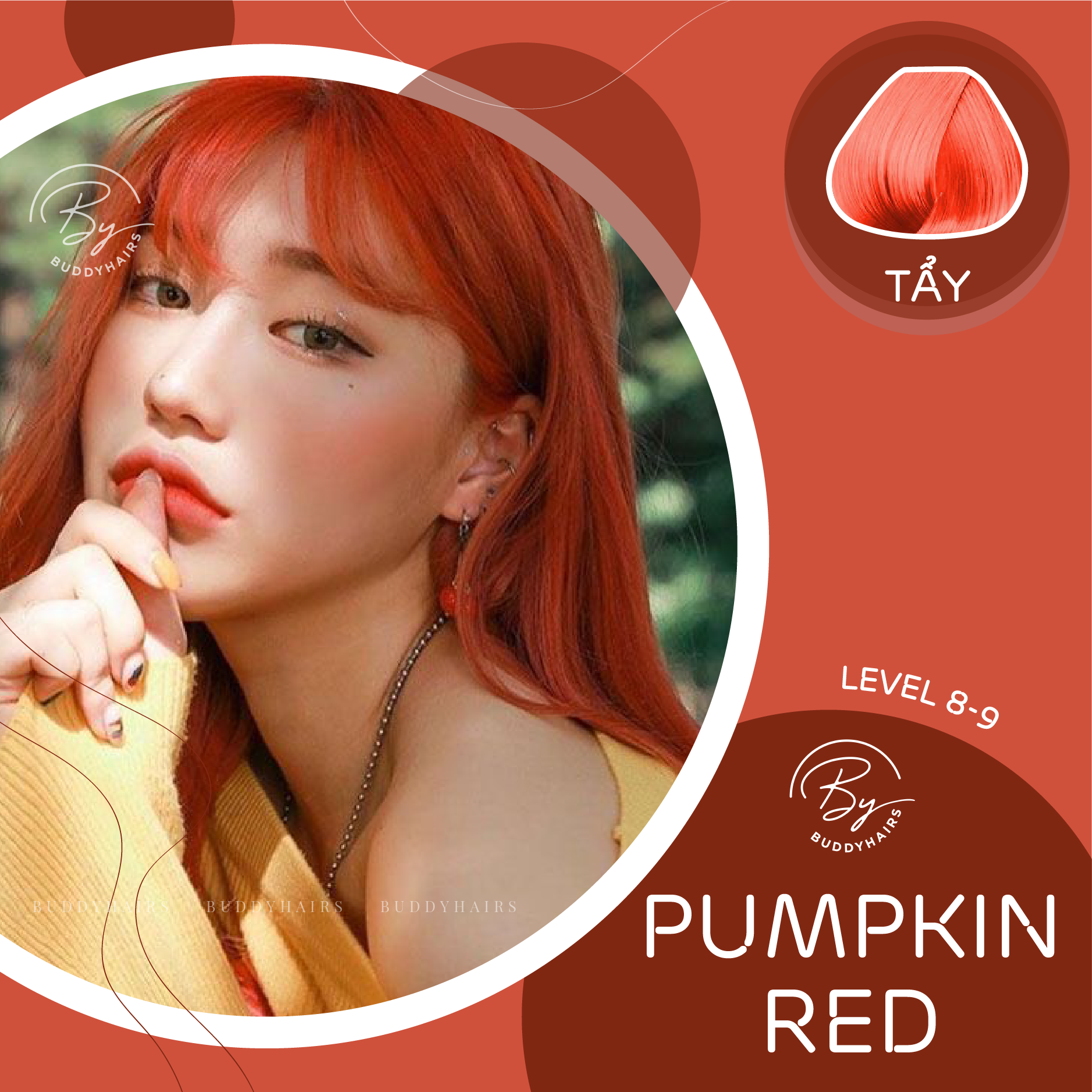 Thuốc Nhuộm Tóc Màu Đỏ Cam / Pumpkin Red Được Tặng Kèm Thuốc Tẩy Tóc Của Buddyhairs