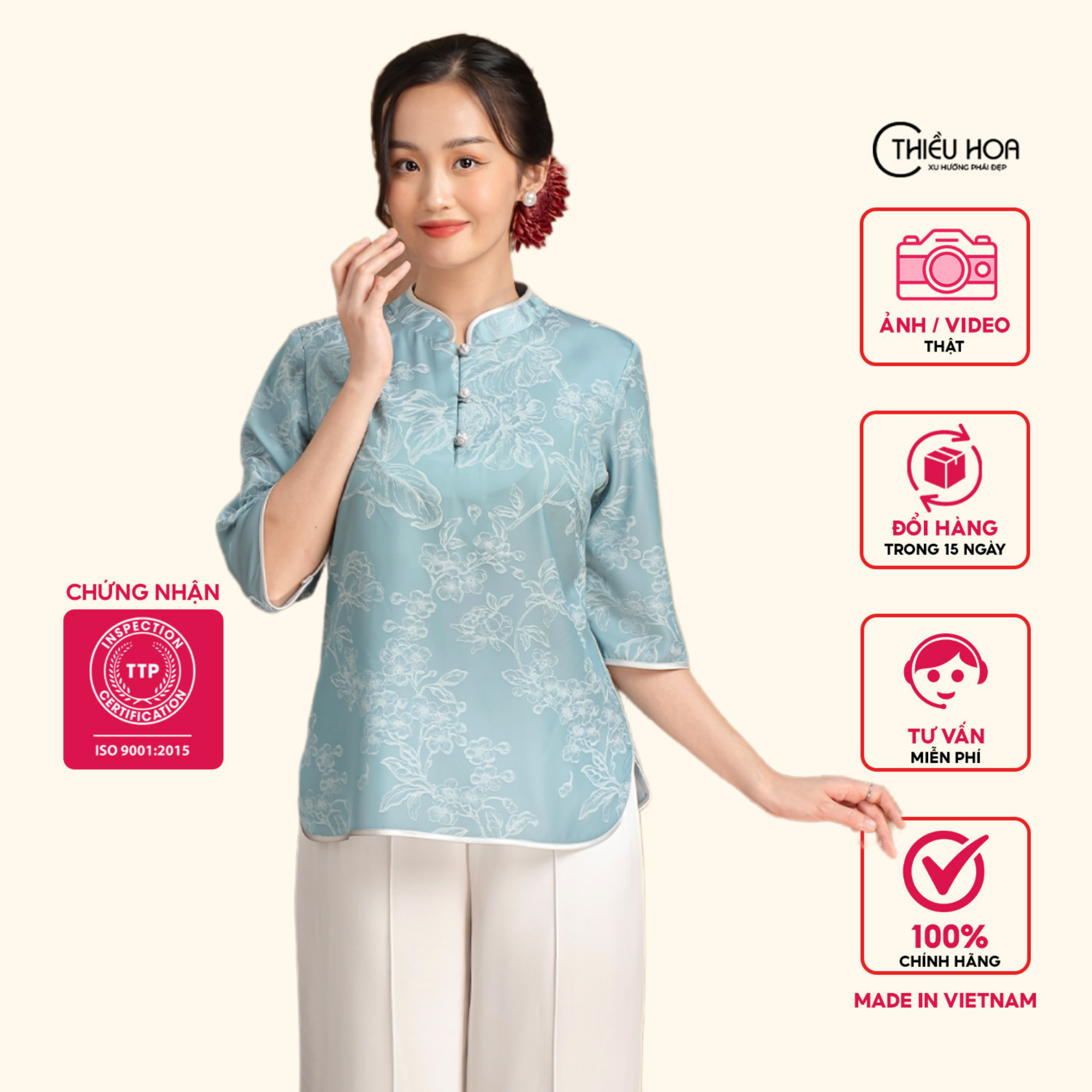 Áo kiểu nữ trung niên chất liệu lụa gấm cao cấp mịn mát mỏng nhẹ thiết kế hiện đại tinh tế sang trọng L0705 Thiết kế Thiều Hoa