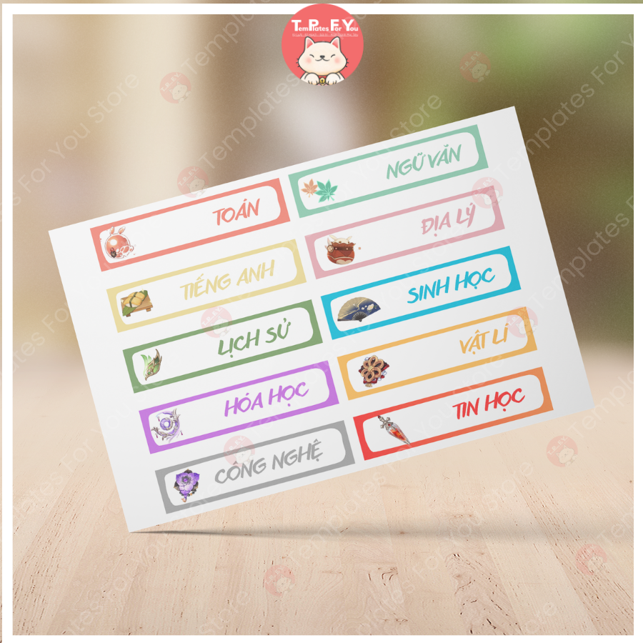 Sticker Nhãn Vở Môn Học Genshin Impact - Sticker Cute Trang Trí Nhãn Vở dùng phân trang dán gáy tran