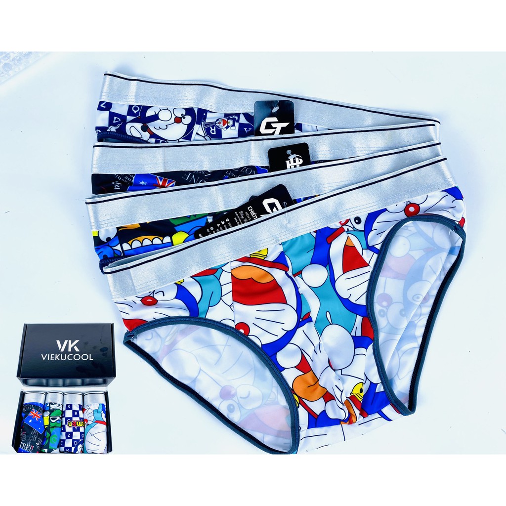 [Hoàn Tiền 15%] Hộp 4 quần lót TAM GIÁC hoạt hình doremon chuột mickey...chất liệu thun lạnh co giãn