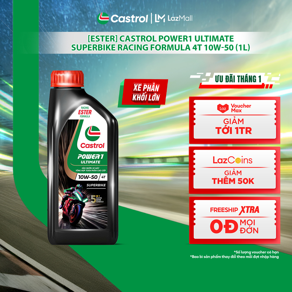 [RACING ESTER FORMULA] Dầu nhớt xe phân khối lớn CASTROL POWER1 ULTIMATE SUPERBIKE 4T 10W-50 (1L)