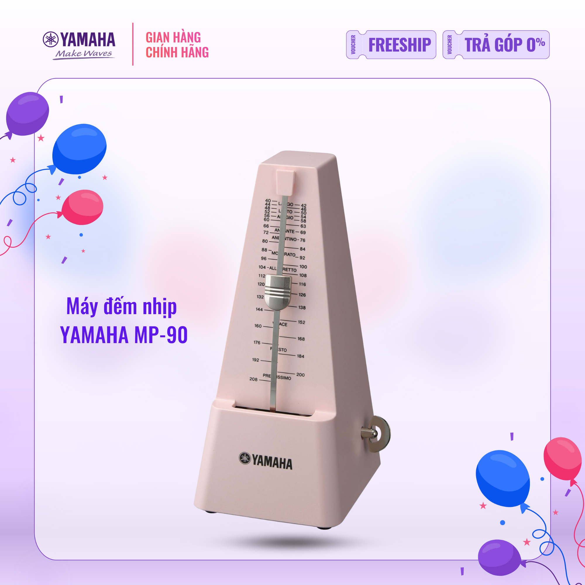 Máy đếm nhịp Metronome con lắc cổ điển YAMAHA MP-90 (4 màu: hồng ngà đen xanh)