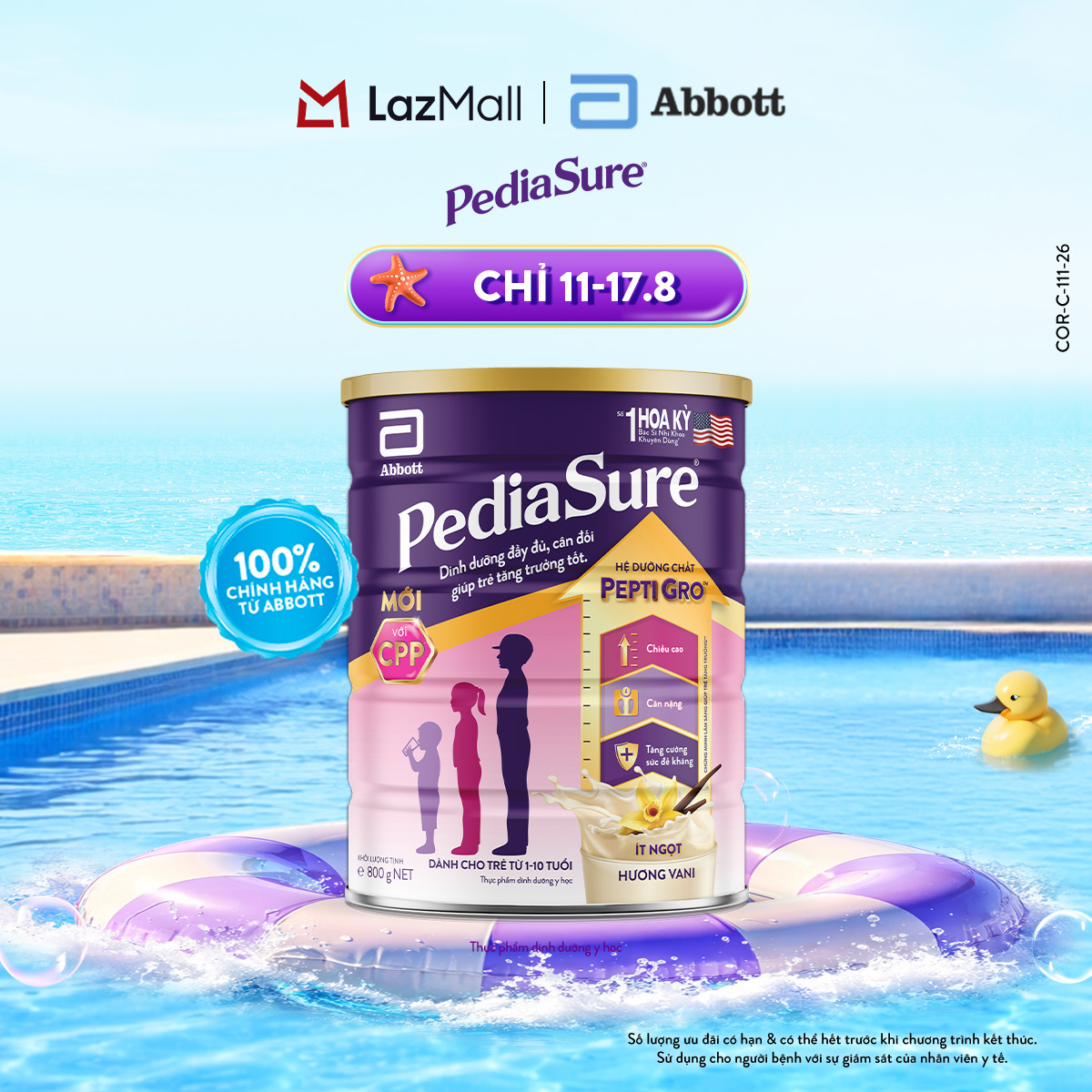 Thực phẩm dinh dưỡng y học cho trẻ 1-10 tuổi : Pediasure hương vani 800g