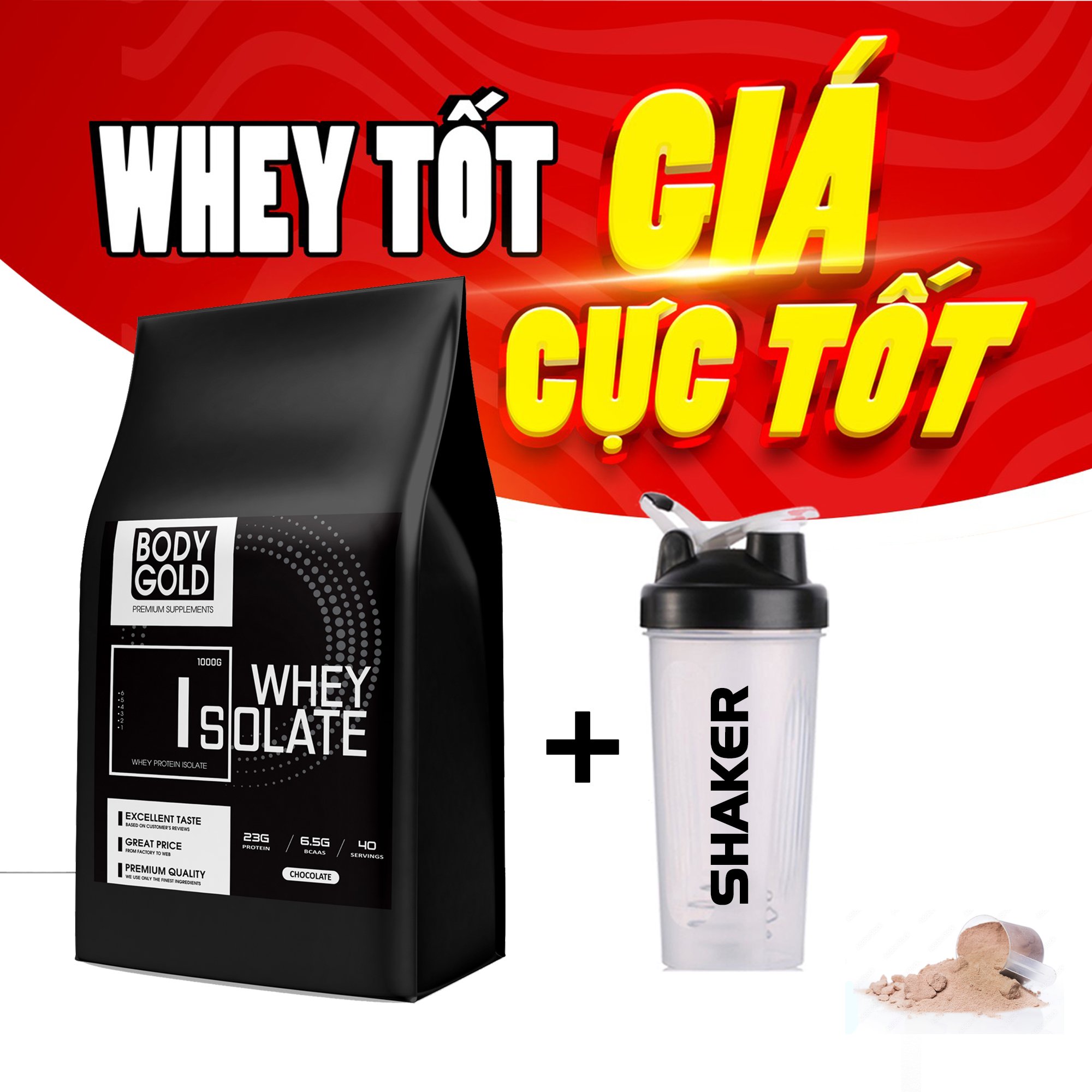 Sữa Whey Protein Isolate Giảm Mỡ Tăng Cơ Body Gold 1Kg - Tặng Bình Lắc