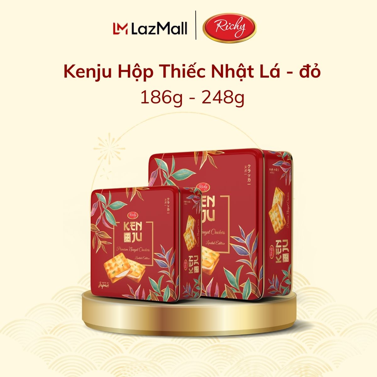 Hộp Bánh Tết Kenju Nhật Kem Dẻo Hành Hộp Thiếc 186g 248g - Bánh Kẹo Richy