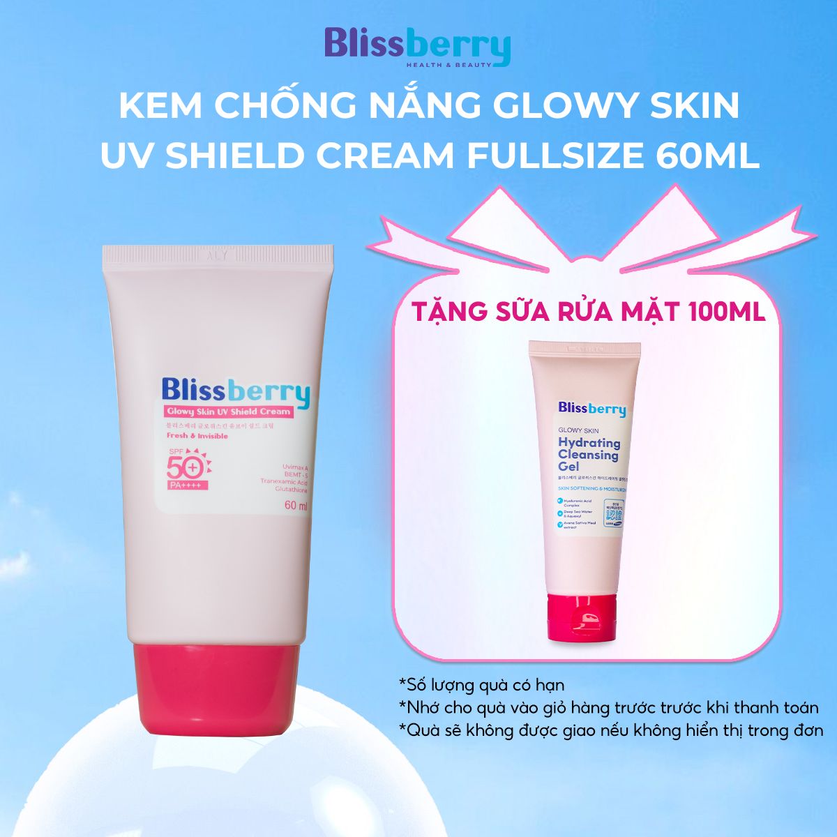 [MUA 1 TẶNG 1] Kem chống nắng Blissberry Glowy Skin UV Shield Cream 60ml