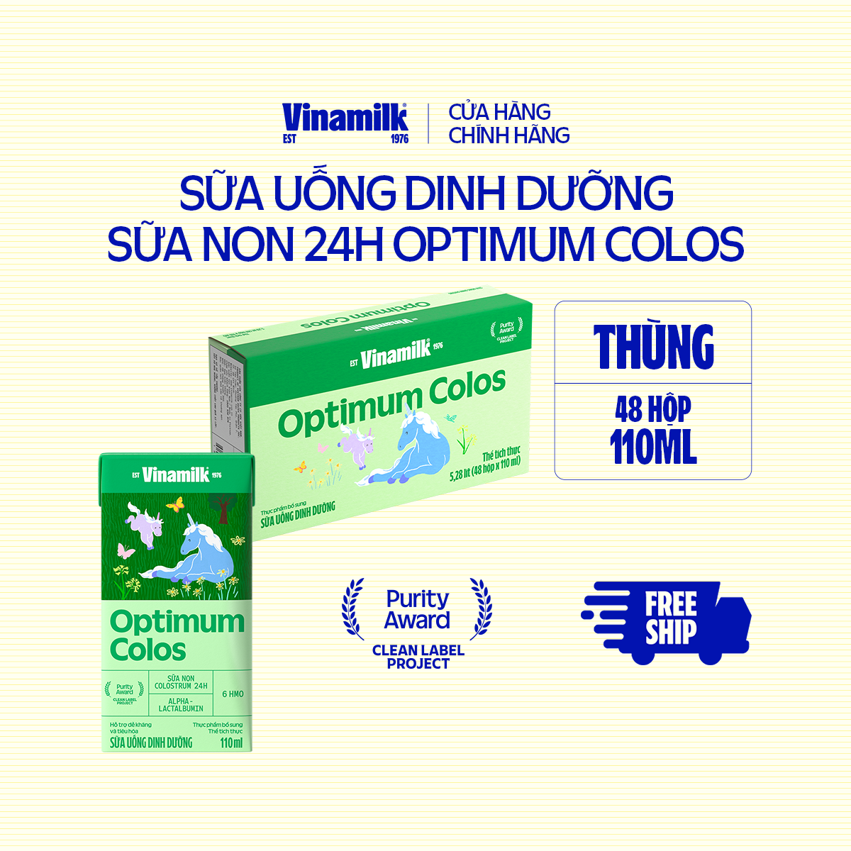 Thùng 48 hộp Sữa non Vinamilk Colos Gold 110ml -Sữa bột pha sẵn Miễn dịch khỏe Bé lớn nhanh - Sữa Uố
