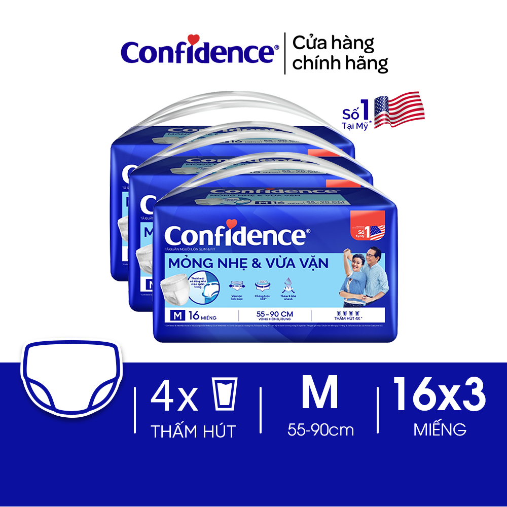 Combo 3 Tã quần người lớn CONFIDENCE SLIM&FIT size M/L gói 20 miếng