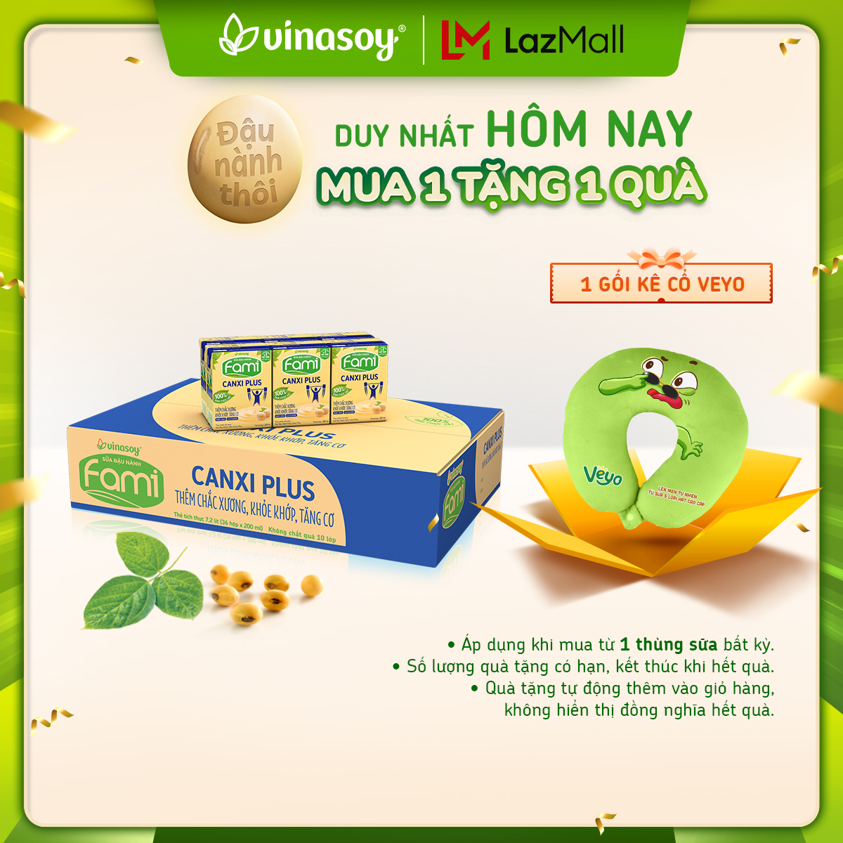 Thùng sữa đậu nành Fami Canxi Plus nguyên vị hộp (36 hộp x 200ml)
